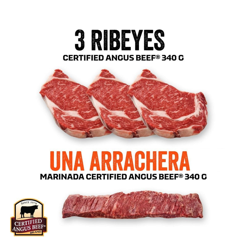 3 X Rib Eye Certified Angus Beef 340 g + Arrachera Marinada Certified Angus Beef ® 340 g
